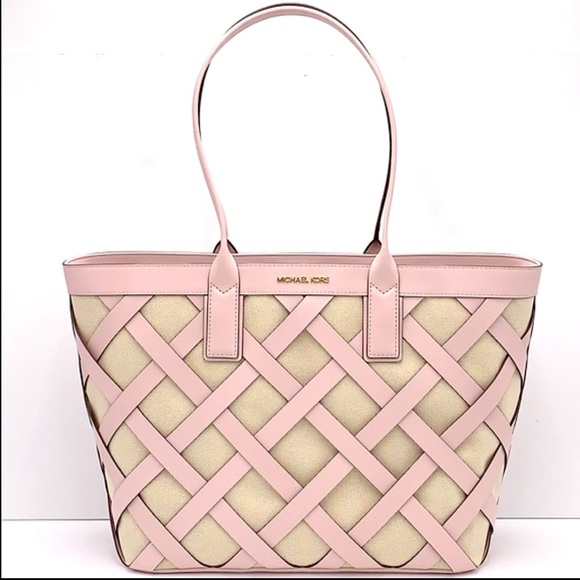 MICHAEL KORS SIENNA Large Tote Shoulder BAG In POWDER BLUSH Leather Canvas - Picture 2 of 16